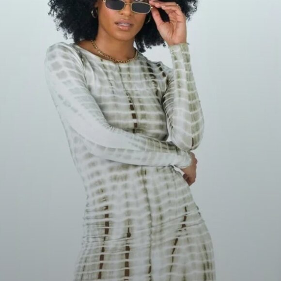 Princess Polly- Bodycon- Mini Tie Dye Dress- Darker Green and Brown- Size 4 - Picture 2 of 8